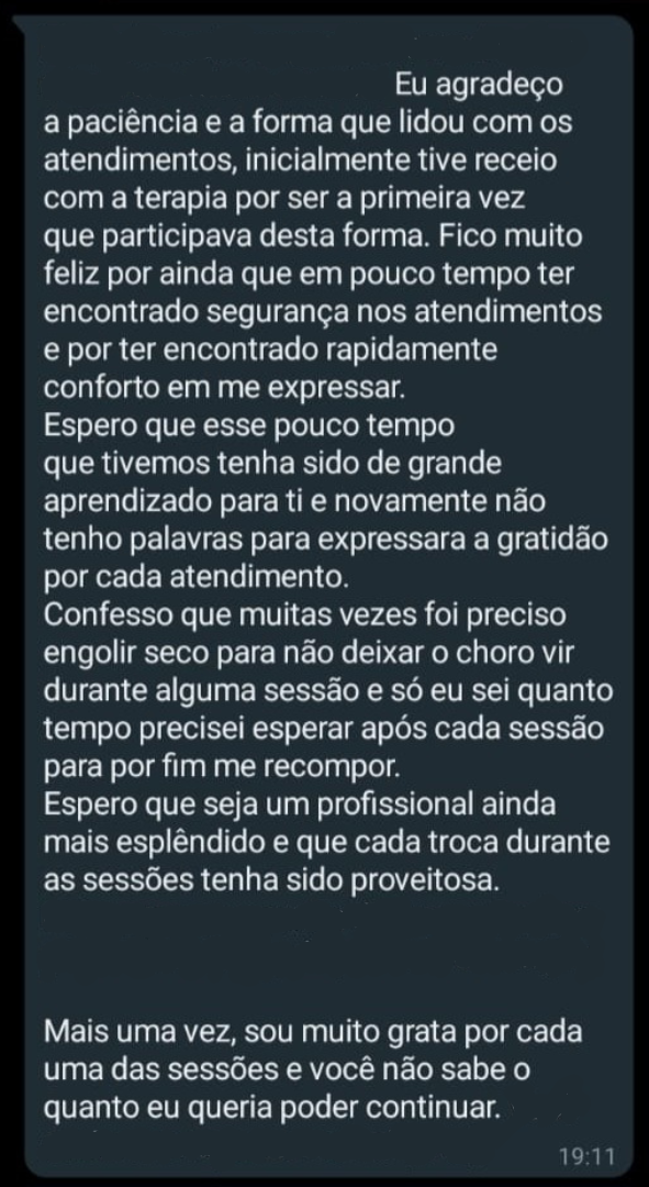 Depoimento paciente.